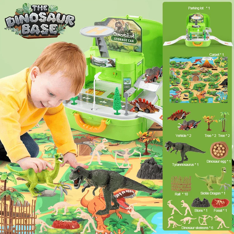 Assembled Dinosaur Car Simulation Tyrannosaurus Model with Map Scene Set