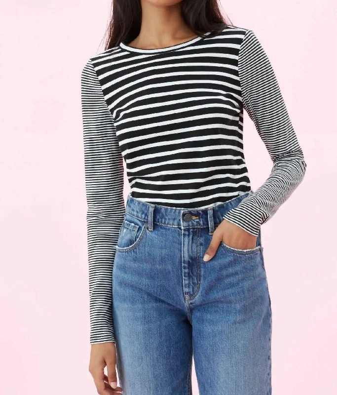 Striped Long Sleeve Jersey Tee In Black/white