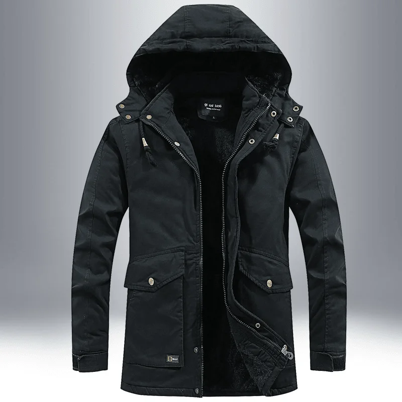 Men'S Foreign Trade Medium-Length Cotton-Padded Jacket plus Fleece Jacket