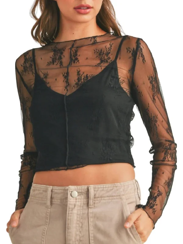 Floral Lace Long Sleeve In Black