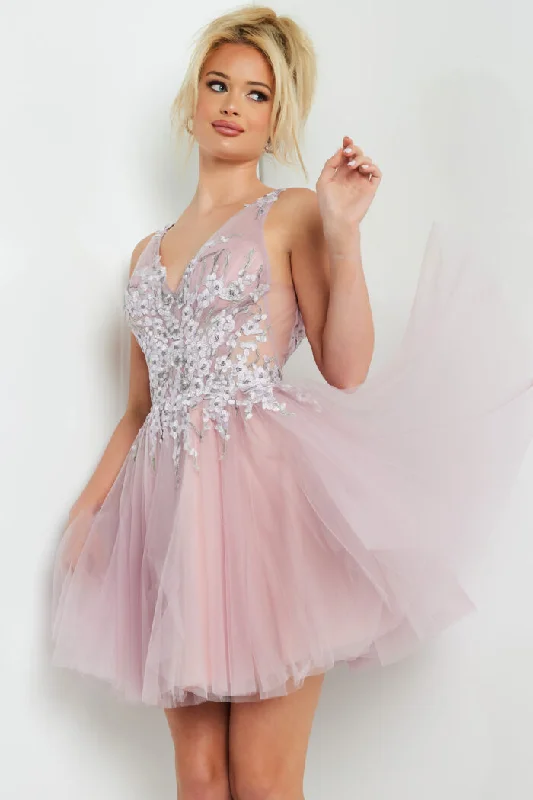 Jovani 09518 Short Beaded Mauve Cocktail Dress