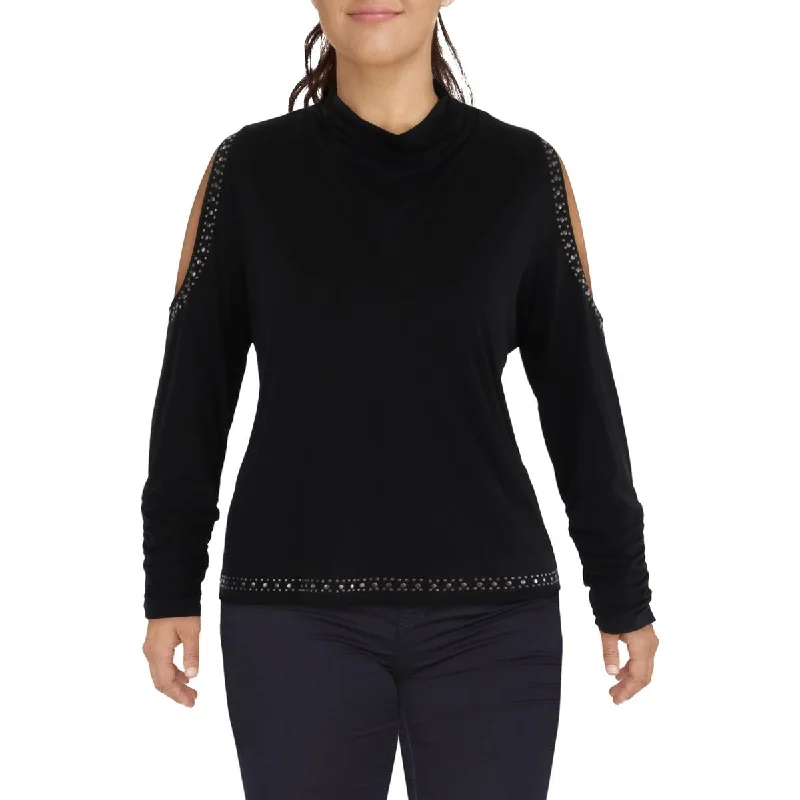 Plus Womens Cowl Neck Studded Blouse