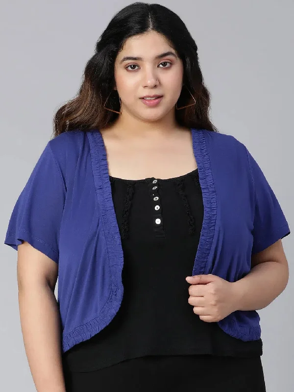 Women Viscose Blue Gathered Plus Shrug-S23561PSG001