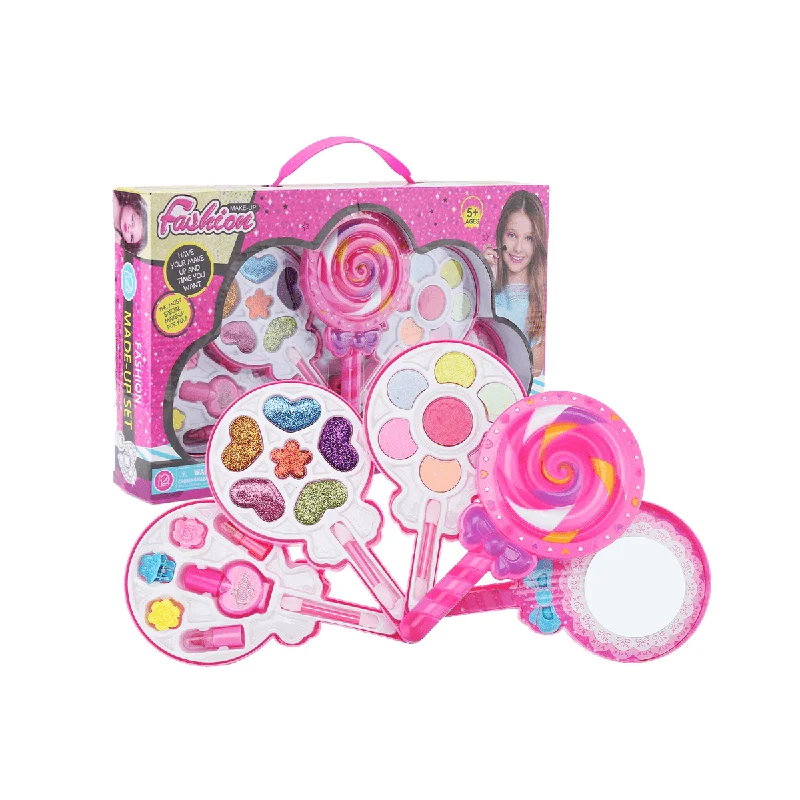 Girls Make-Up Toy Set Lollipop Shaped Princess Pink Beauty Cosmetics Compact Kids Gift