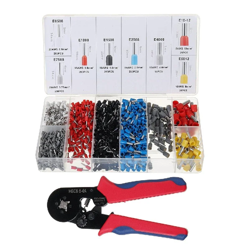 0.25-10mm¬≤ Adjustable Crimper 1200PCS Wire Terminals Crimping Plier Tools Set