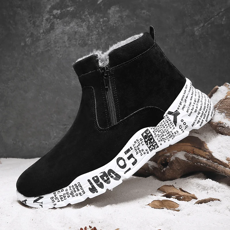 Men Letter Printed plus Velvet Thicken Warm Side-Zip Snow Boots