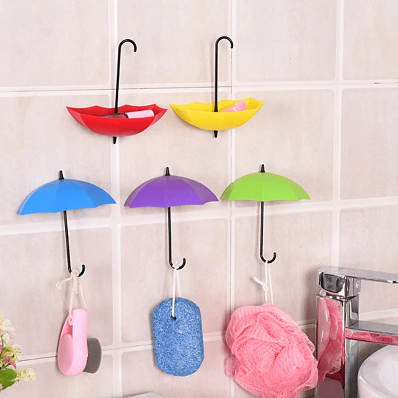 Honana 3Pcs Colorful Umbrella Shaped Creative Hanger Decorative Holder Pasties Wall Hook for Kitchen Bathroom Accessories Set