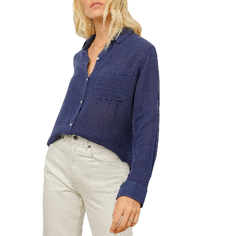 Ellis Womens Collar Long Sleeve Button-Down Top