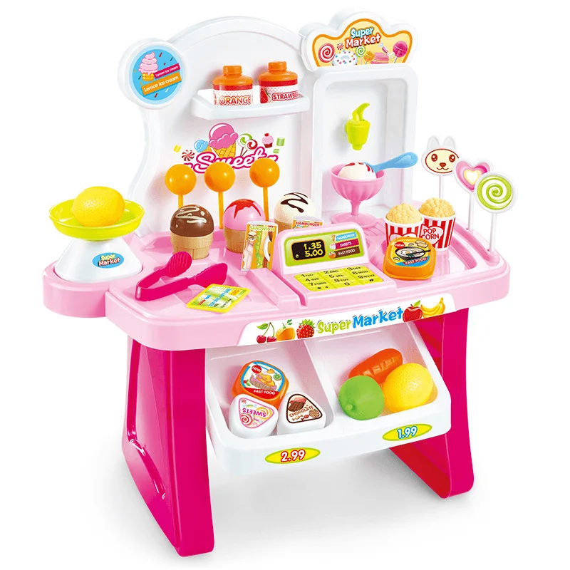 Childrens Educational Toys Mini Supermarket Cash Register Shopping Cart Stall Table Baby Selling Tool Set