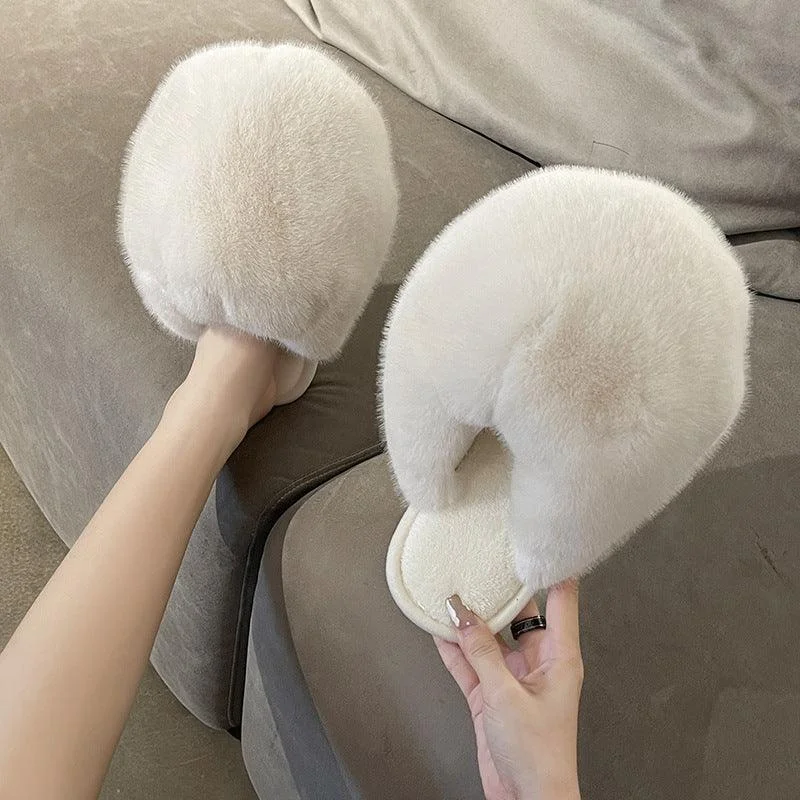 Ladies Autumn And Winter Indoor Plush Warm Cotton Slippers