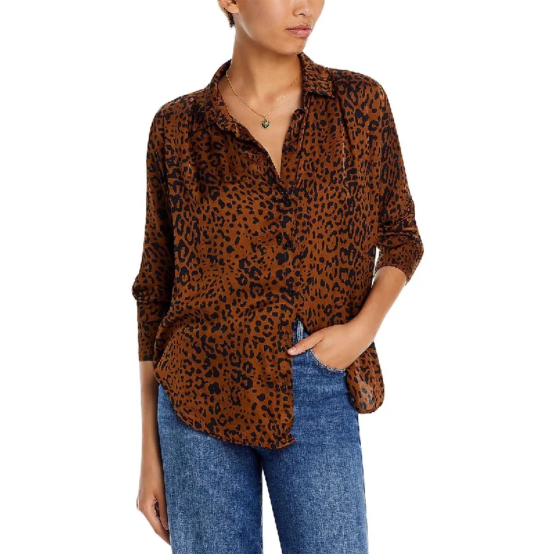 Womens Collar Long Sleeve Button-Down Top