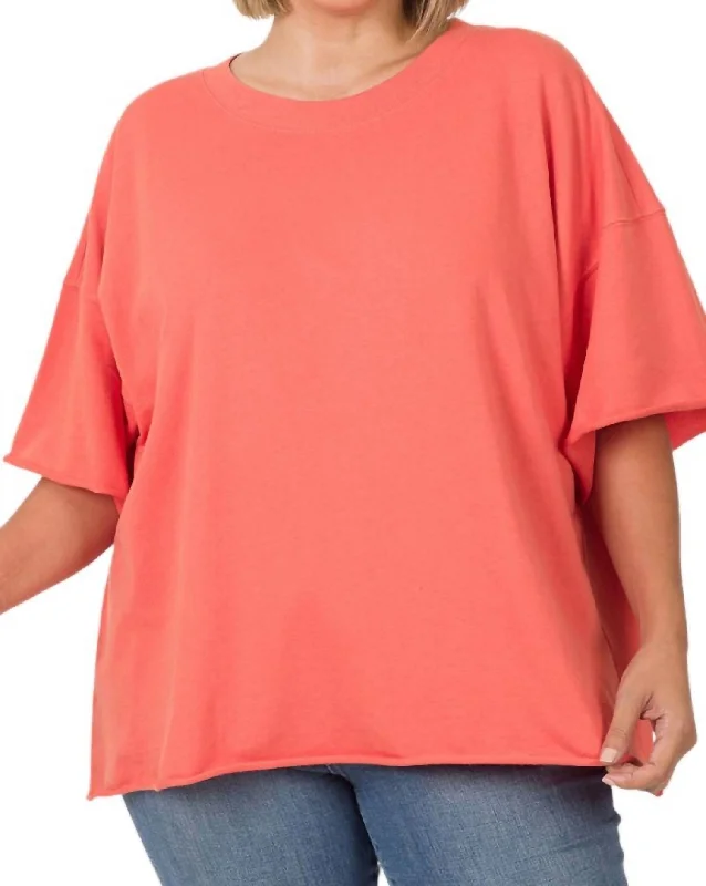 French Terry Top Plus In Deep Coral