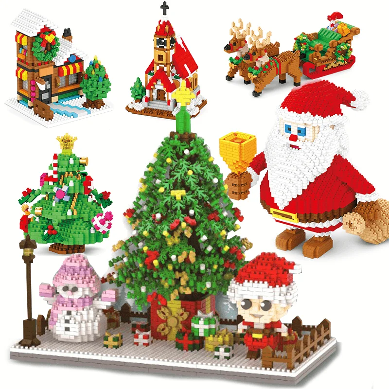 Micro Mini Blocks Father Christmas Sets Model Bricks Building Kits Kids Toys Diamond Santa Claus Tree House Snowman Snowman