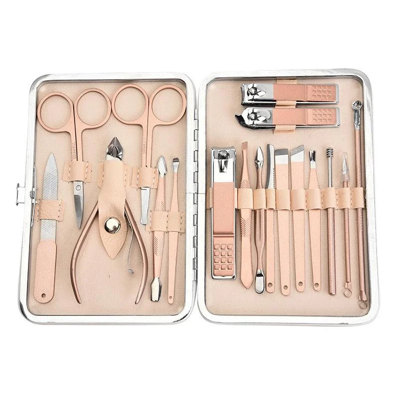 12/15/18Pcs Stainless Steel Manicure Set Nail Clippers Pedicure Kit With Leather Travel Case