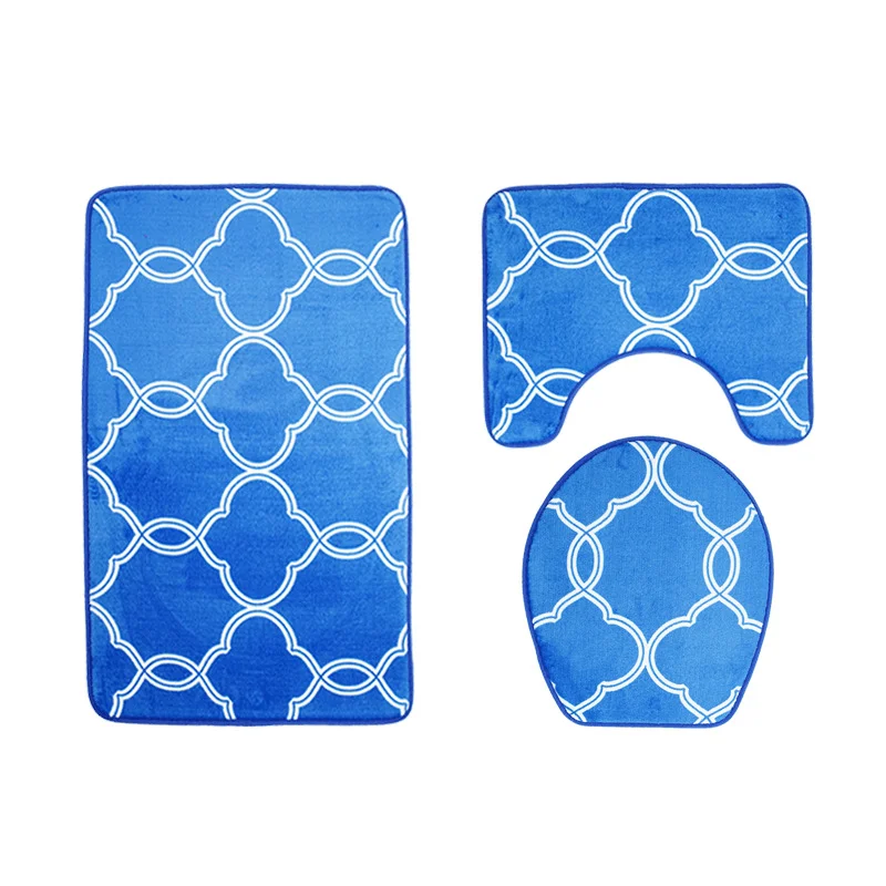 3Pcs Lantern Pattern Bathroom Mat Set Antiskid Washroom Carpet Contour Mat Toilet Seat Lid Cover