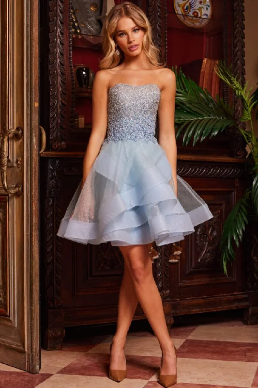 Jovani 24050 Short Layered Beaded Cocktail Dress