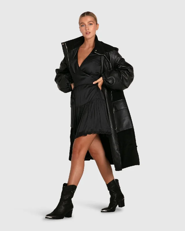 Back to Black Oversized Leather Panelled Coat | Women | Black