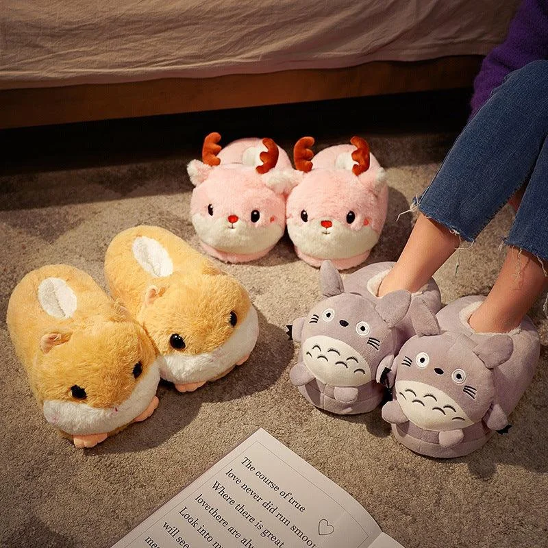 Household Bag With Cute Plush Cotton Slippers