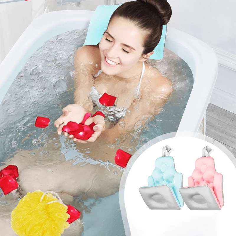 Adult Folding Bathtub Cushion Washable SPA Head Rest Pillow Baby Bathing Pad Bathtub Cushion Set