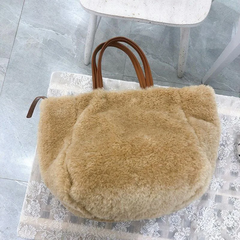 Shopping Lamb Fur Plush Shoulder Armpit Bag