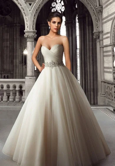 Pleated Organza Ball Gown with Rhinestones