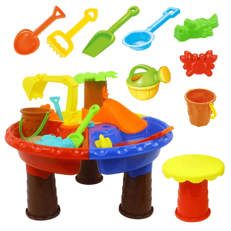 Water Table Set Summer Sand and Water Table Box Baby Kids Children Outdoor Beach Waterwheel Toys Family Play Set