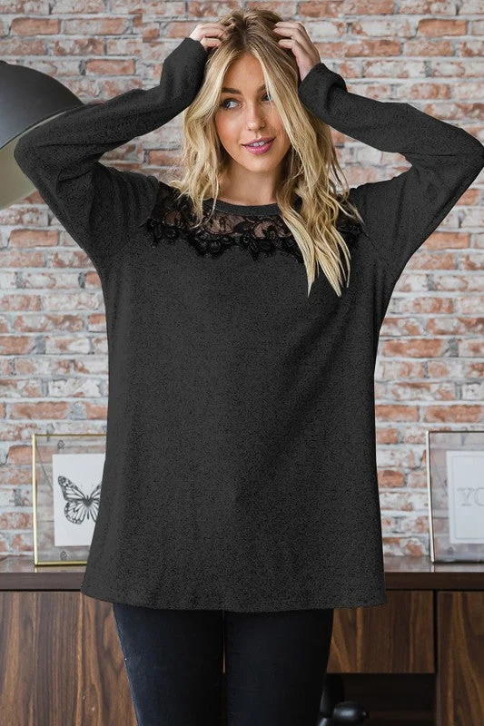 Lace Trim Long Sleeve Top