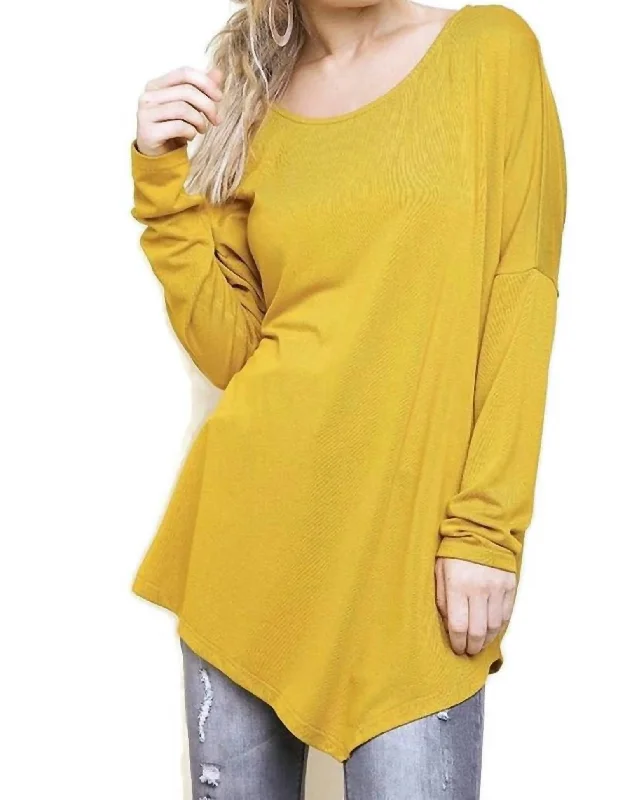 Asymmetric Long Sleeve Top In Mustard