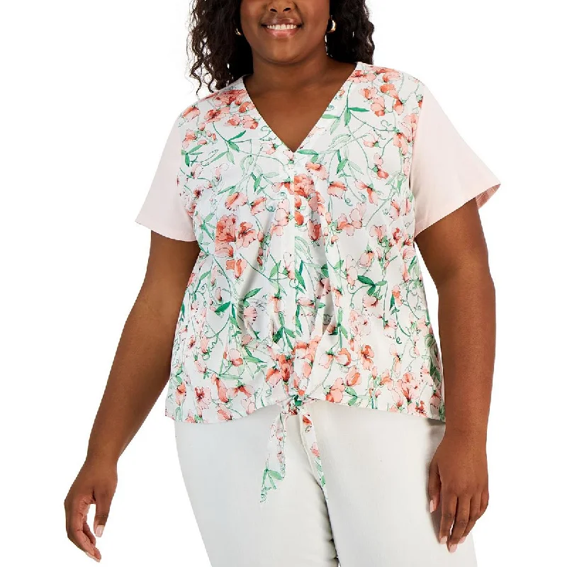 Plus Womens Floral Multi Media Blouse