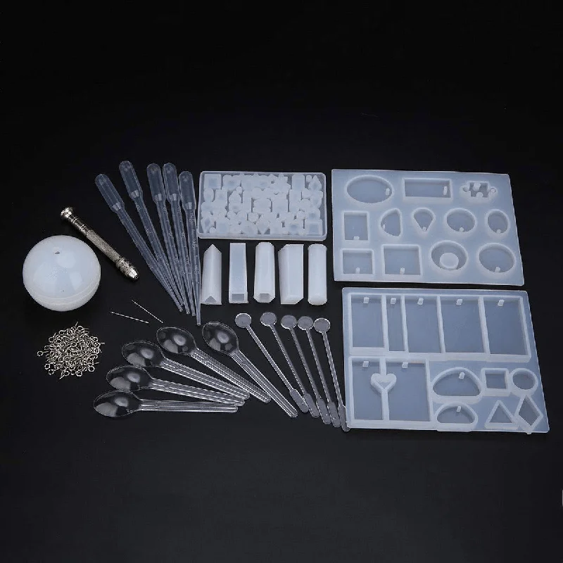 77Pcs/Set Crystal Epoxy Resin Silicone Pendant Casting Mould Kit Transparent Jewelry Making Mold Spoons Cups Sticks for DIY Crafting Decorations