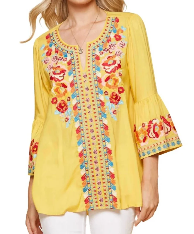 South Beach Embroidered Top - Plus In Marigold