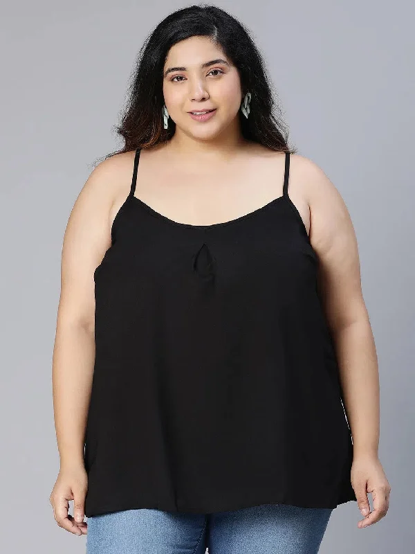 Plus Solid black shoulder strap polyester top