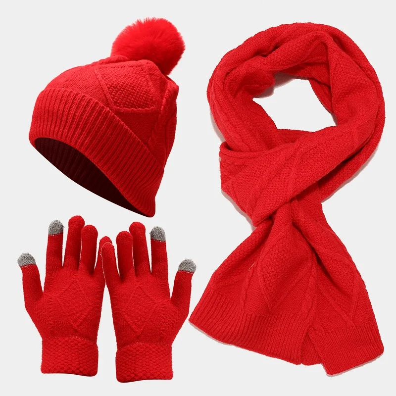 Three Piece Set of Autumn and Winter Hats, Scarves, Gloves