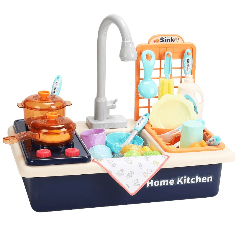 Children'S Kitchen Toy Set Simulation Dishwasher with Stove Circulating Water Sink