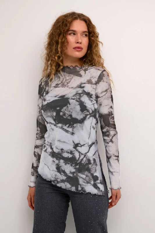 TIE DYE GRAPHIC MESH LONG SLEEVE TOP