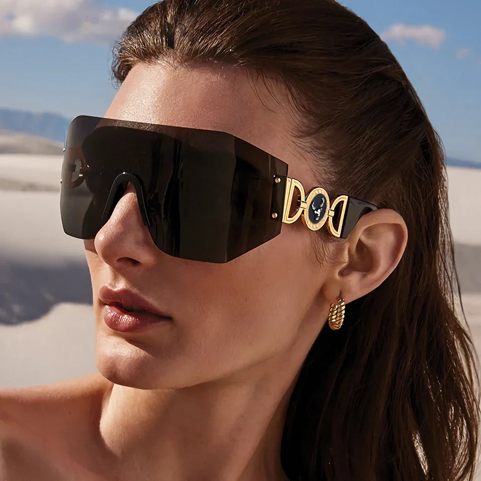 Oversized Shield Rimless Sunglasses