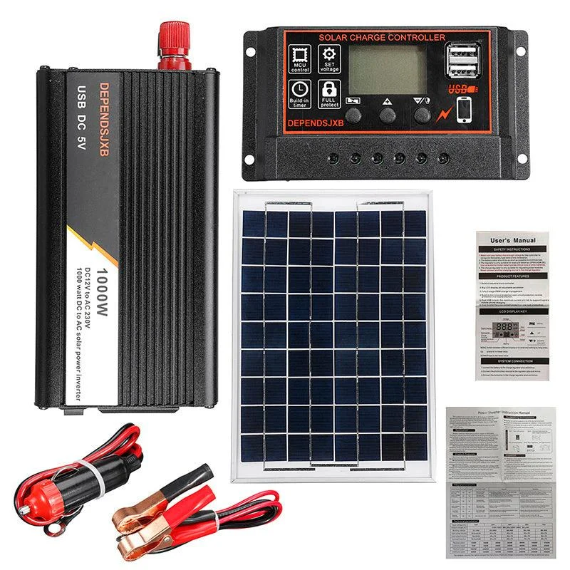 10A-60A Soalr Charge Controller DIY Solar System Kit 1000W Solar Inverter With Solar Panel Solar Power System Set