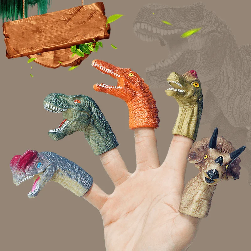 Dinosaur Finger Doll Tyrannosaurus Triceratops Toy Simulation Animal World Small Head Set Plastic Soft