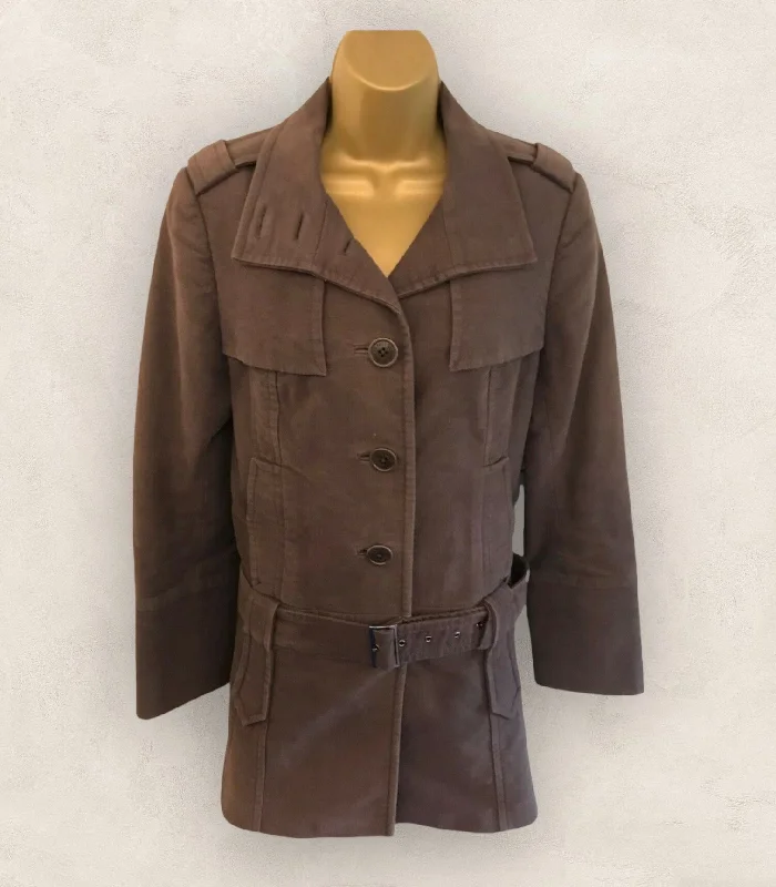 Ted Baker Brown Brushed Cotton Moleskin Belted Ladies Jacket Sz 2 UK 10 US 6 EU 38