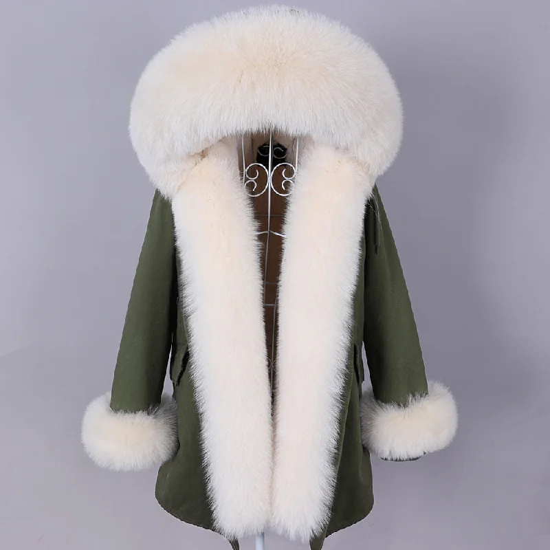 Women's Winter Parkas Super Big Removable Real Fox Fur Collar Jacket