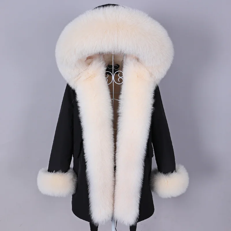 Women's Winter Removable Real Fur Collar Long Hooded Parkas Jacket