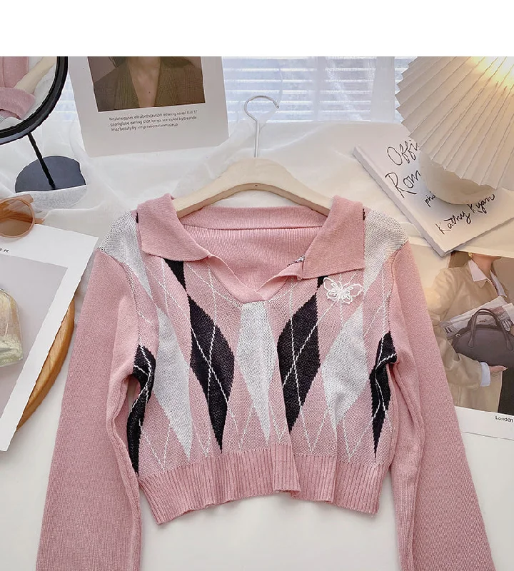 Bow contrast color long sleeve T-shirt shows thin short top  6523