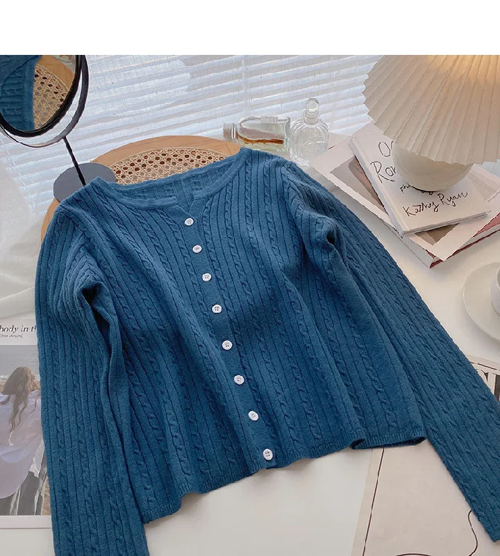 Cardigan women's knitted coat casual single breasted long sleeved top  6546