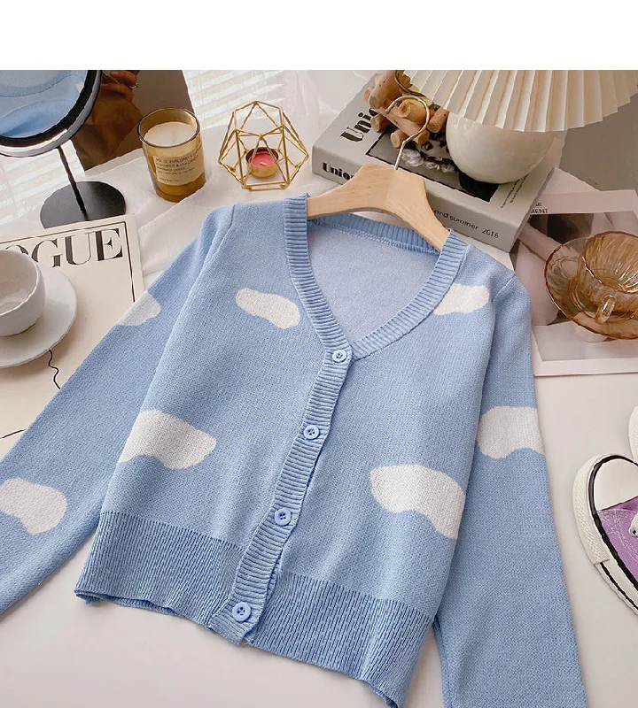 Design contrast color long sleeve knitted cardigan  6467