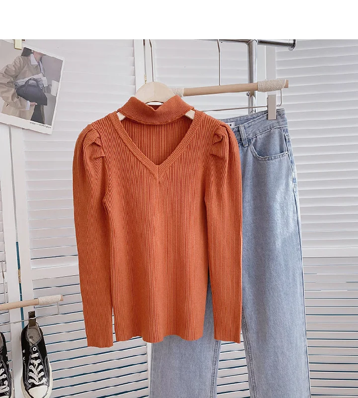 Design sense personalized sweater stand collar top  6520