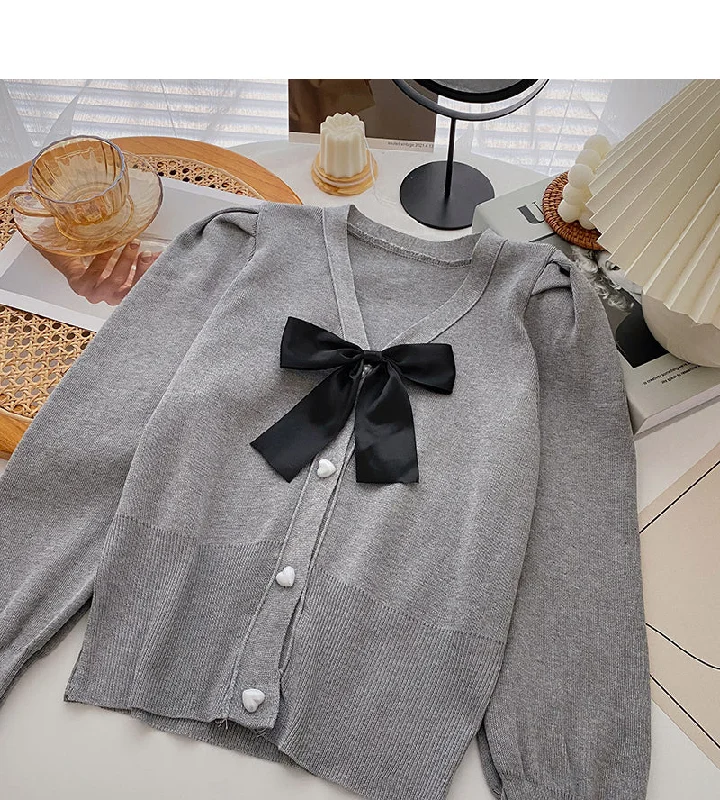 French Lantern Sleeve Sweater bow top  6474