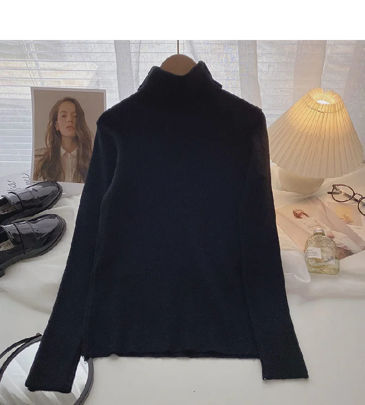 Korean high neck Pullover long sleeve slim slim top  6646