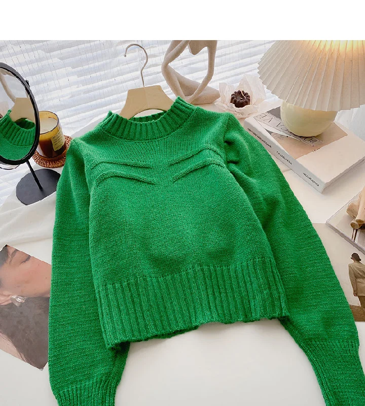 Korean lazy style solid color casual Pullover long sleeve top  6155