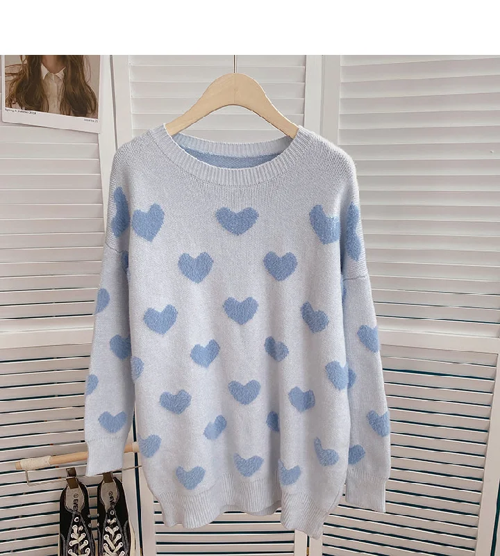 Lazy Wind Love jacquard sweater thin long sleeve top tide  6172