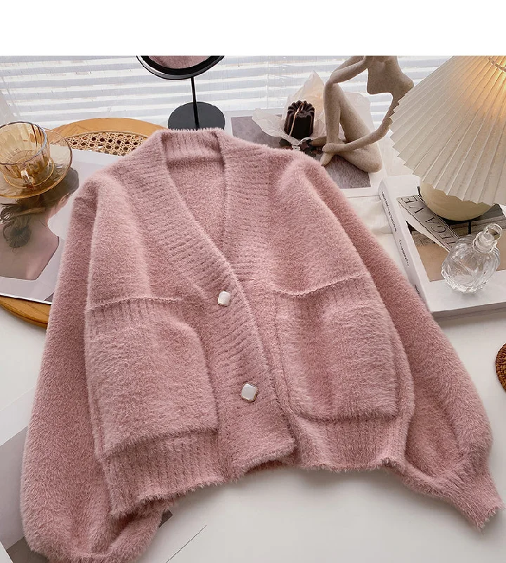 Loose design imitation mink coat cardigan  6073